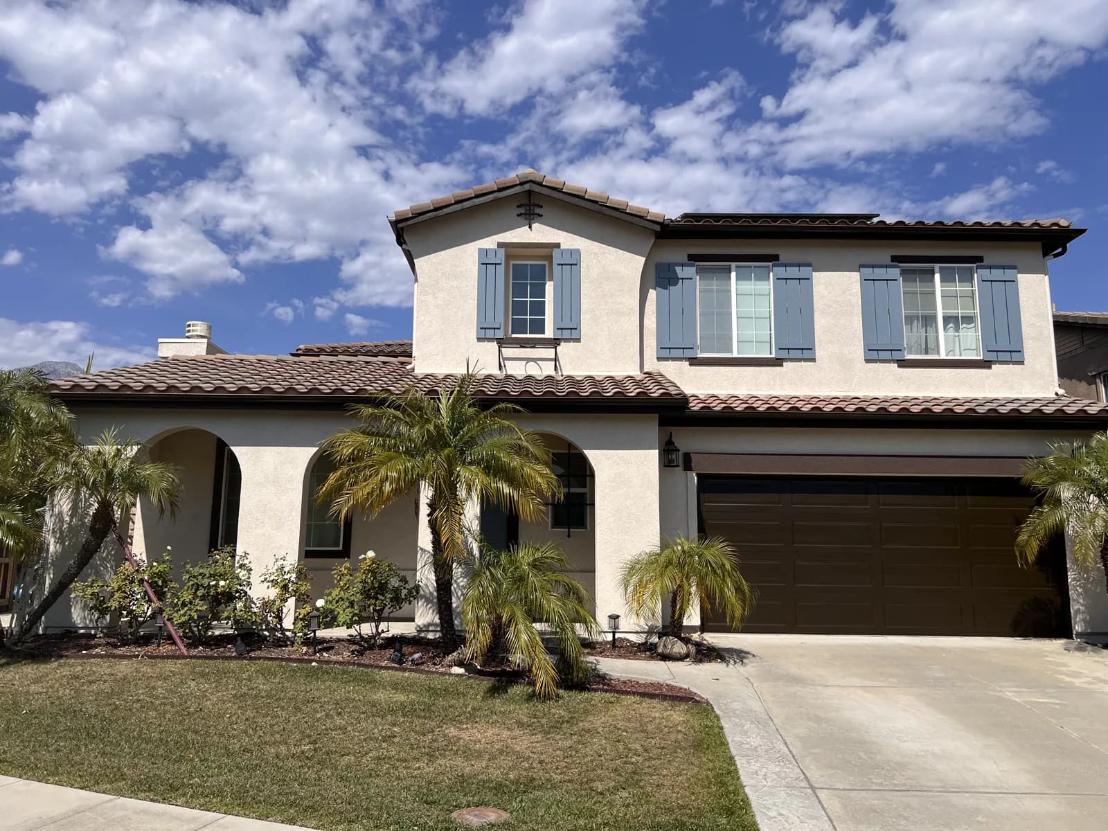 Freshly painted two-story Inland Empire home with detailed exterior trim